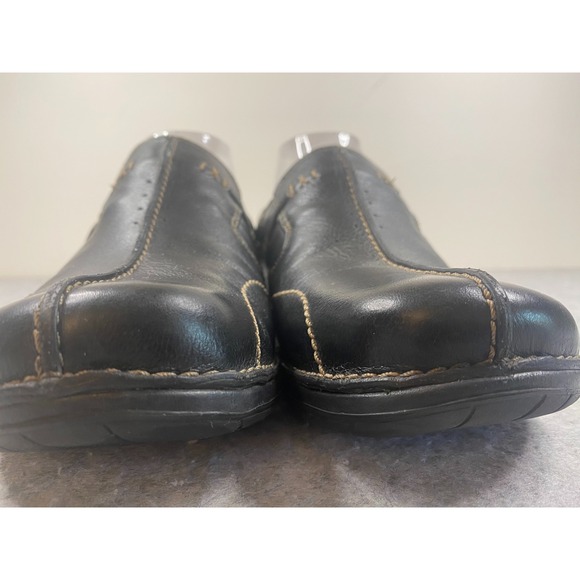 Clarks Unstructured Black/Dark Brown Leather Button Slip On Loafers Womens 9W - Picture 3 of 9